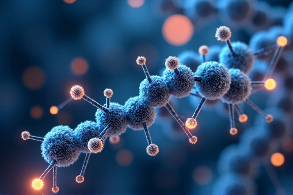 An abstract image representing scientific research and nutritional data, with interconnected molecules and charts.
