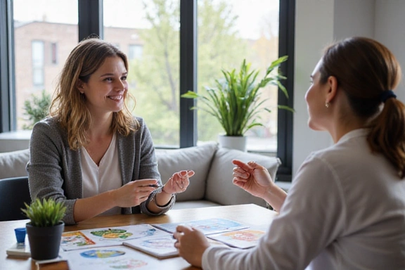 Nutrition coach explaining dietary concepts to a client