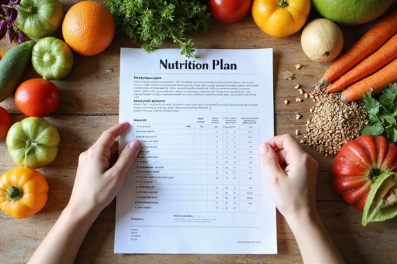 Person studying a personalized nutrition plan with fresh ingredients