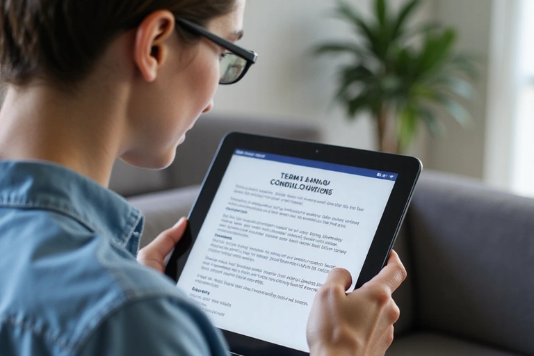 Person reading terms and conditions on a tablet